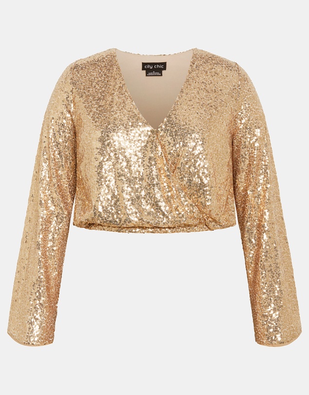 City Chic - Plus size Saturn Sequin Crop Top - gold