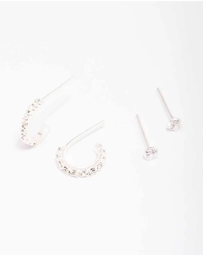 Lovisa - Sterling Silver Cubic Zirconia Stud & Hoop Earring Pack
