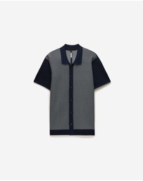 Calibre - Panelled Stripe Knit Shirt Navy