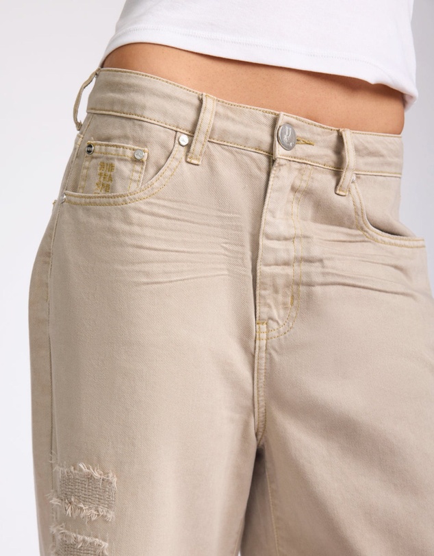 ONE TEASPOON - 720'S Mid Waist Super Long Length Denim Jorts - Stone