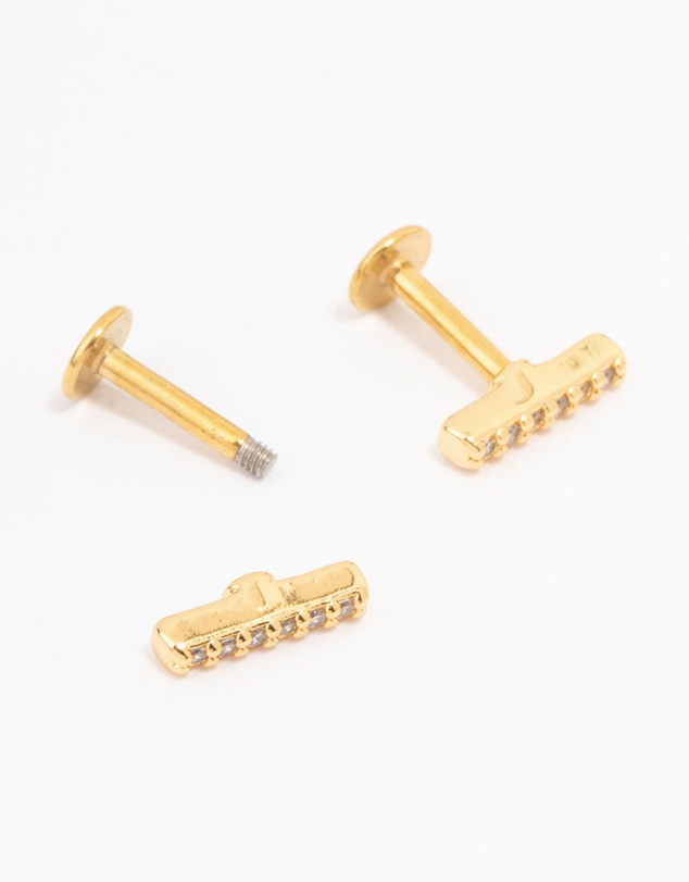 Lovisa - Gold Plated Surgical Steel Cubic Zirconia Bar Flat Backs 2-Pack