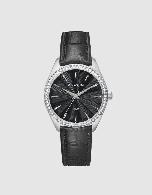 Maxum - Sydney - Black Dial, Silver Tone Case & Black Leather Band