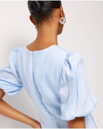 AERE - Elowen Linen Puff Sleeve Midi Dress