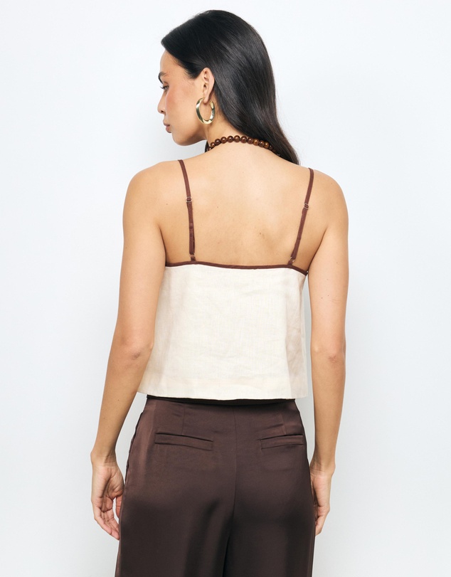 AERE - Nela Bead Linen Crop Top