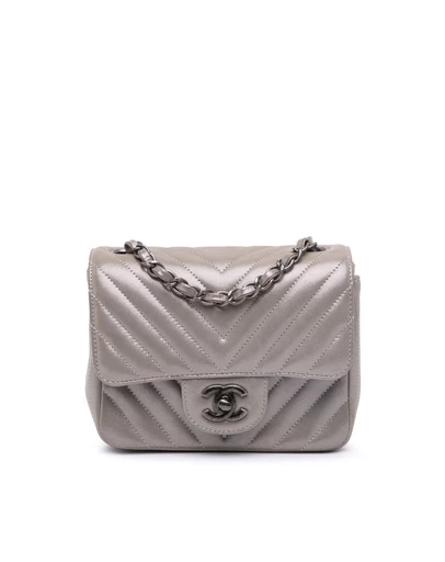 Pre-Loved by Azura Reborn - Pre-Loved Mini Square Classic Chevron Iridescent Calfskin Single Flap
