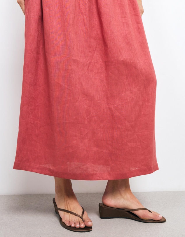 AERE - Eira Ruched Drop Waist Linen Maxi Dress