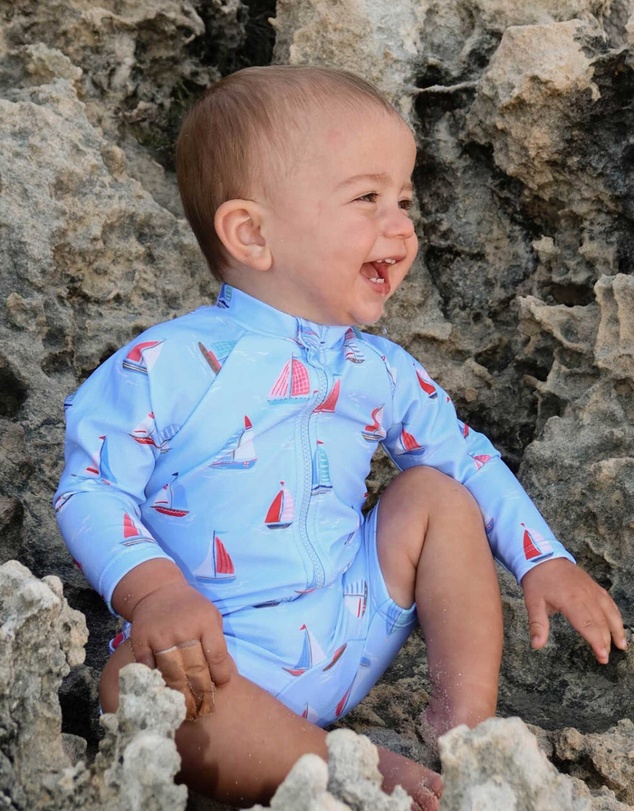 Purebaby - Printed Long Sleeve Rashie Sunsuit- Kids-Babies