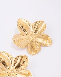 Lovisa - Waterproof Gold Plated Stainless Steel Textured Flower Stud Earrings