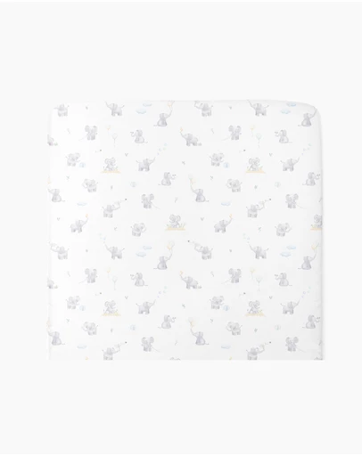Living Textiles - Organic Port-a-Cot Fitted Sheet - Elephant Playtime