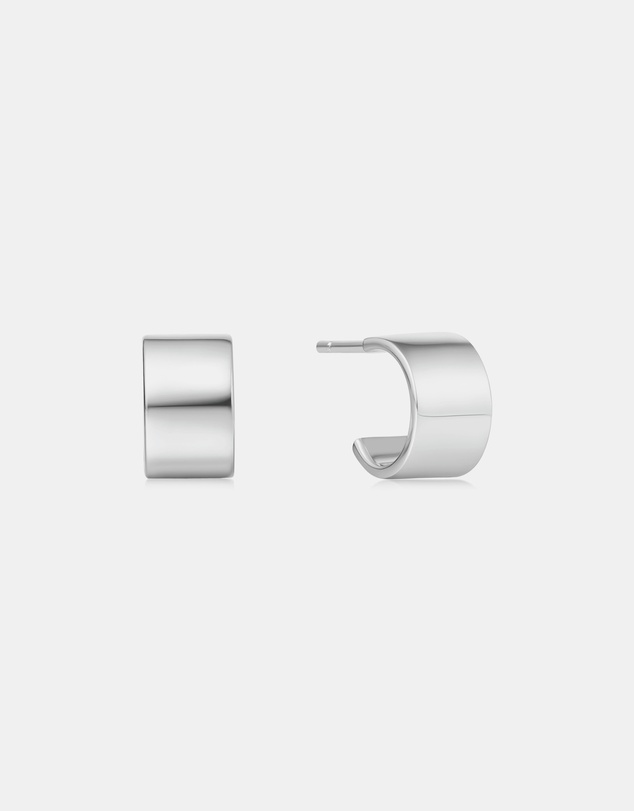 Ania Haie - Silver Flat Small Huggie Hoop Earrings