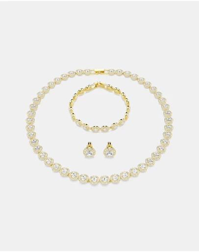 Swarovski - Una Angelic Set, Set 3, Round Cut, White, Gold-tone Plated