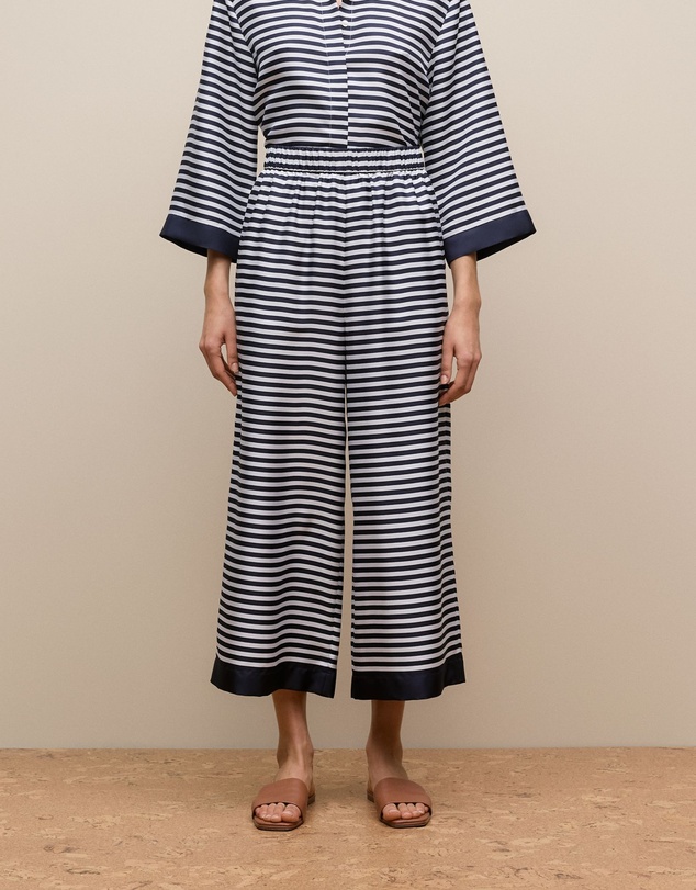 Trenery - Silk Stripe Cropped Pant in Night Sky