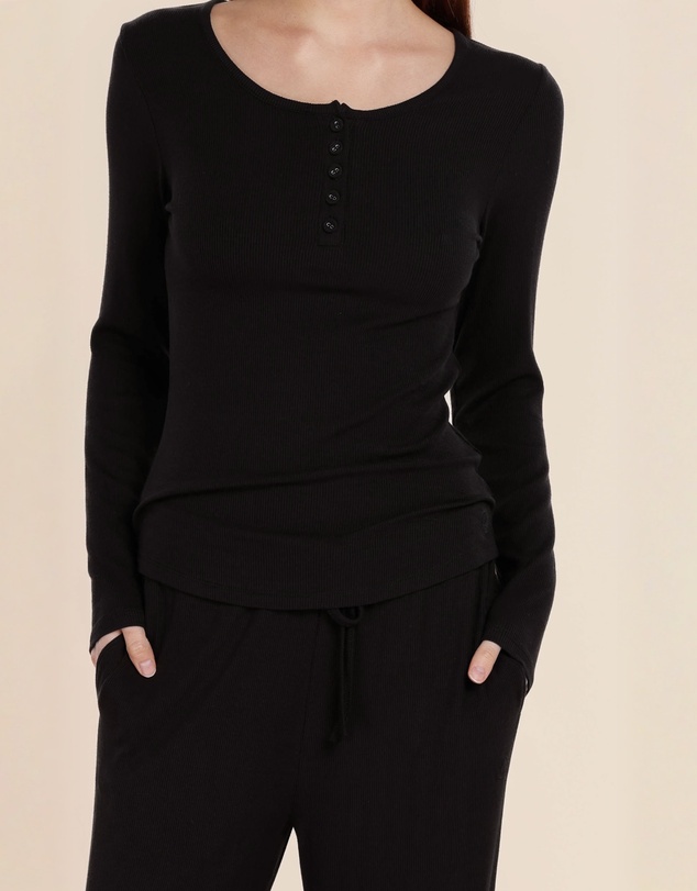 Gingerlilly - Lille Ribbed Long Sleeve Henley Top