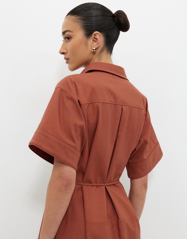 Calli - Linen Blend Seamed Midi Dress