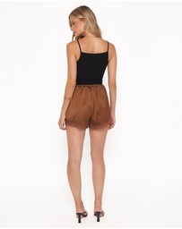 Petal & Pup - Arlet Lace Trim Satin Shorts - Chocolate Brown