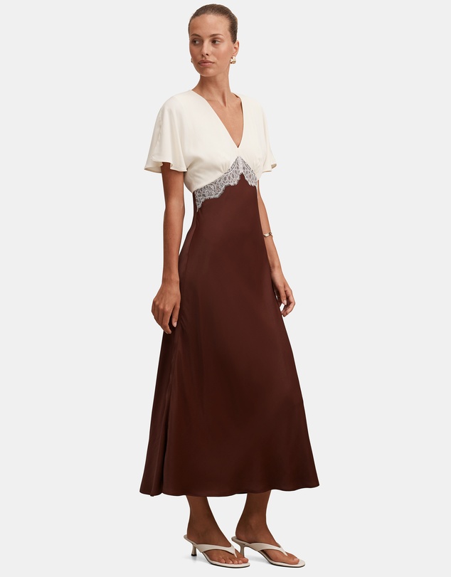 Forever New - Julia Flutter Sleeves Satin Lace Midi Dress