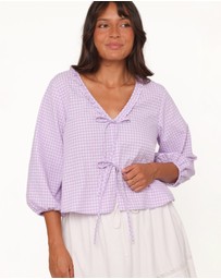 Petal & Pup - Fainche Front Tie Top - Lilac Gingham