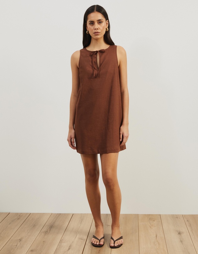 Atmos&Here - Tie Front Linen Blend Mini Dress