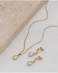 Elli Jewelry - Jewelry Set Drop Pendant Set Ear Hanger with Moonstone in 925 sterling silver gold plated