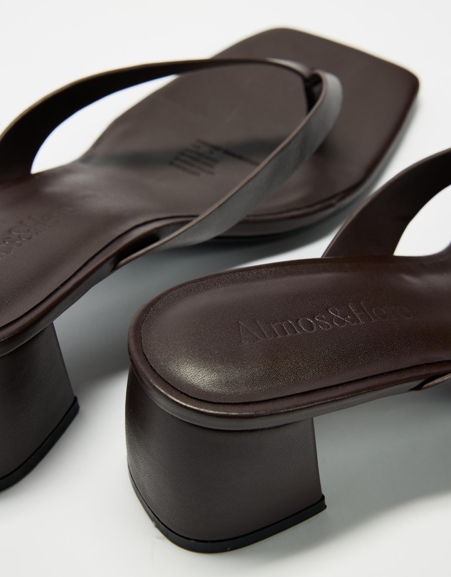 Atmos&Here - Gemma Block Leather Thong Heels