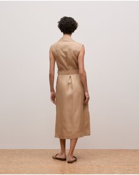 Trenery - Linen Twill Sleeveless Trench Dress in Light Camel