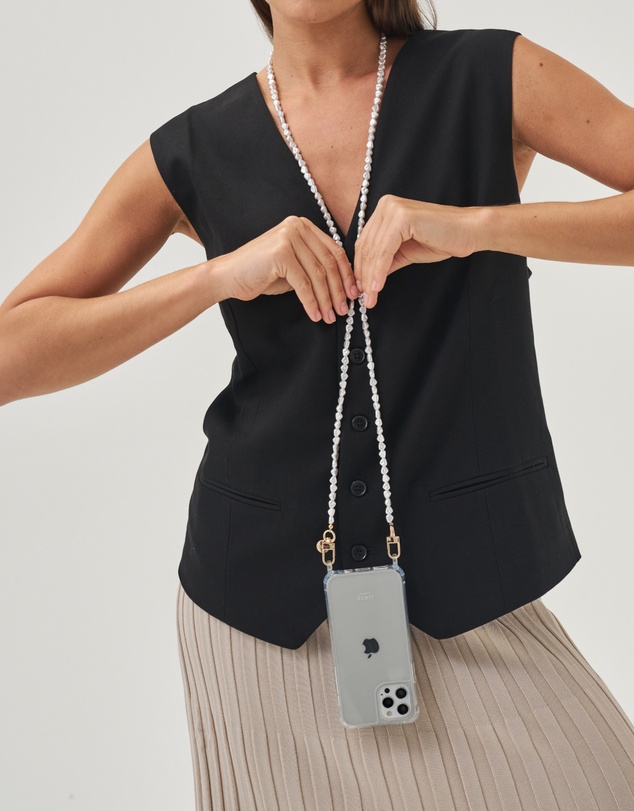 LOUVE COLLECTION - Clear Phone Case + Pearl Crossbody Chain