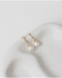 The White Collection - Beatrice - Classic Gold Pearl Bridal Drop Earrings