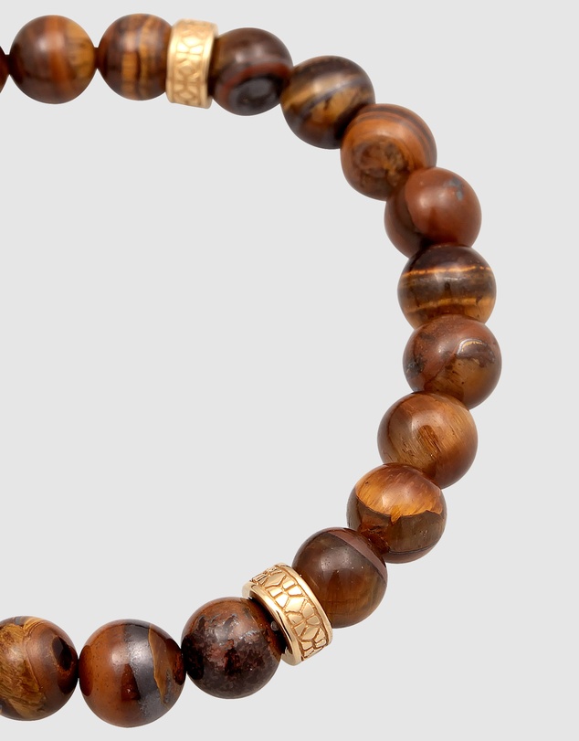 Kuzzoi - ICONIC EXCLUSIVE - Tiger's Eye Bead Bracelet with Gold-Plated Elements