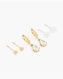 Lovisa - Waterproof Gold Plated Stainless Steel Cubic Zirconia & Pearl Ear Stacking Pack