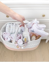 Living Textiles - Cotton Rope Nappy Caddy with Divider - Blush/White