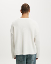 Cotton On - Relaxed Fit Textured Henley Long Sleeve