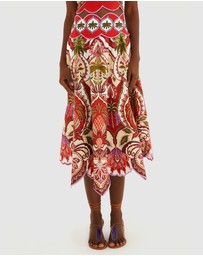 Farm Rio - Odara Red Scallops Midi Skirt