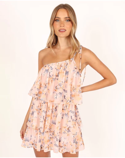 Petal & Pup - Loella One Shoulder Mini Dress - Pink Floral