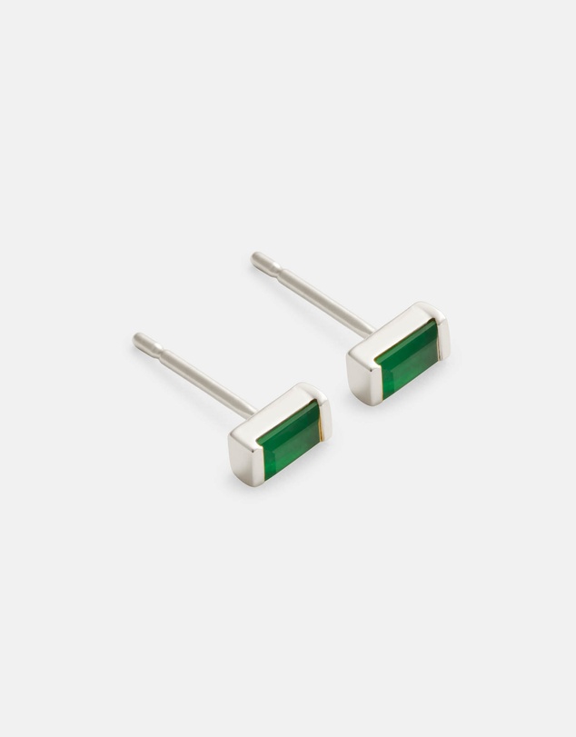 Kirstin Ash - Baguette Birthstone Studs May - Green Onyx