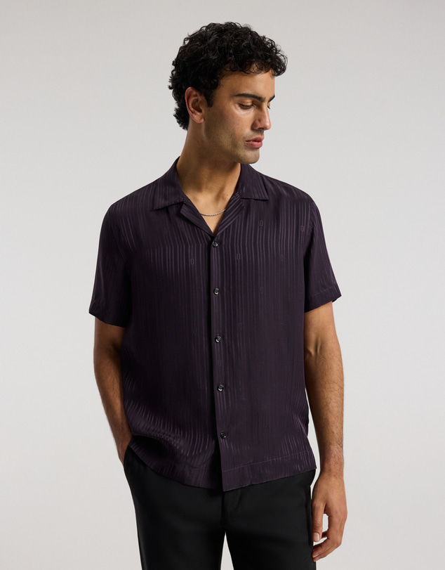 Calibre - Camp Collar Jacquard Monogram Shirt Plum
