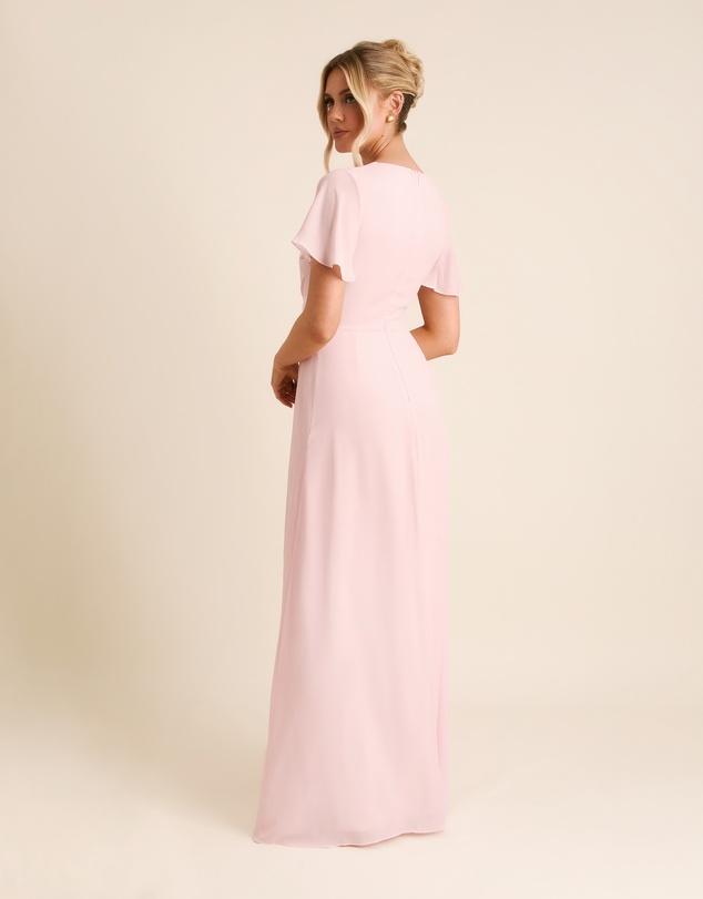 Six Stories - Knot Front Flutter Sleeve Chiffon Bridesmaid Dress