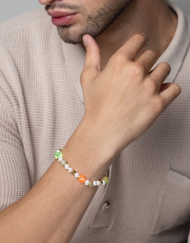 Nialaya Jewellery - Men's Pair of Dice Pearl Bracelet