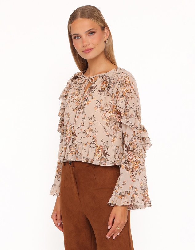 Petal & Pup - Caecilia Frill Top - Beige Floral