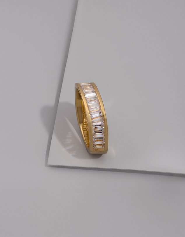 Wanderlust + Co - Pave Baguette 14K Gold Vermeil Ring