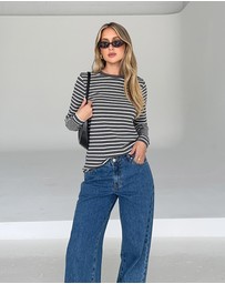 Dazie - Melrose Long Sleeve Stripe Boyfriend Tee