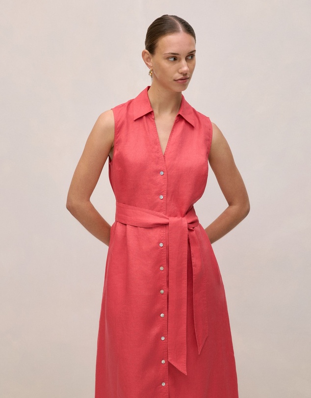 Trenery - Linen Sleeveless Shirt Dress in Crimson