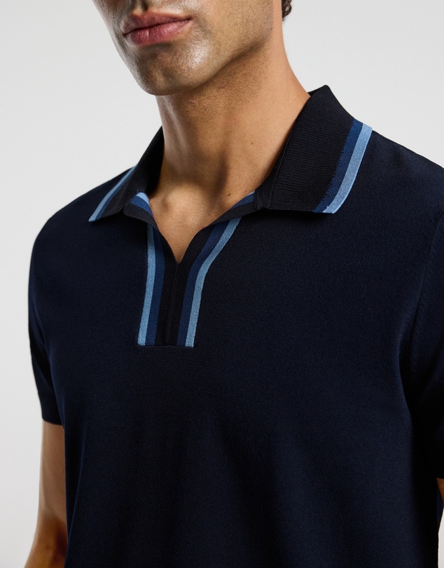 Calibre - Stripe Open Neck Knit Polo Navy