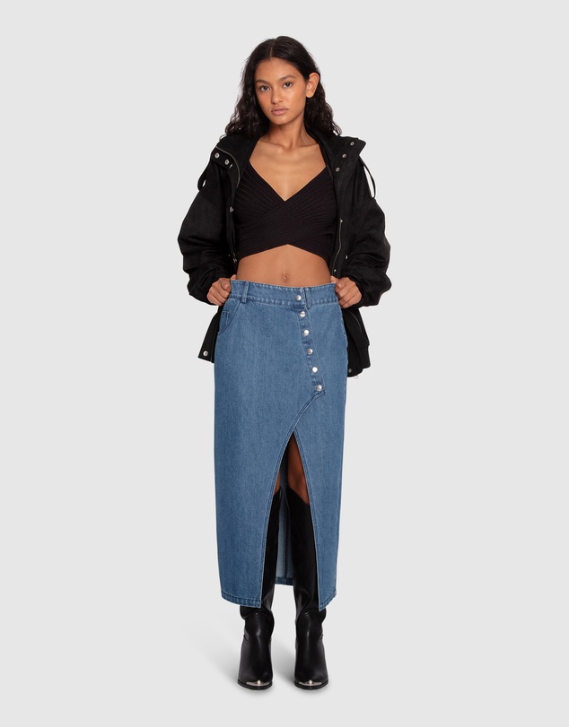 Belle & Bloom - Can't Forget You Denim Midi Skirt