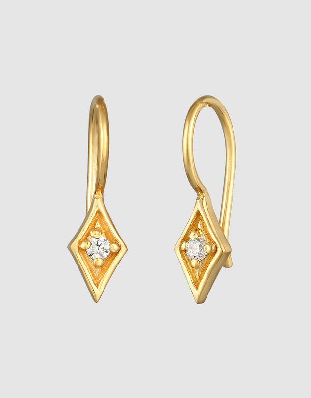 Elli Jewelry - Earrings Ear hanger rhombus elegant with diamond (0,06 ct) in 925 sterling silver gold plated