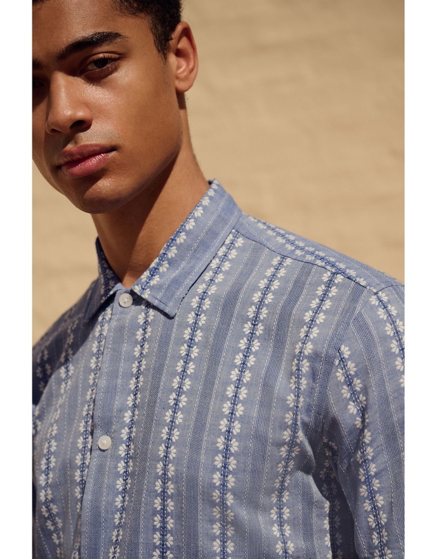 NEXT - Textured Stripe 100% Cotton Short Sleeve Shirt