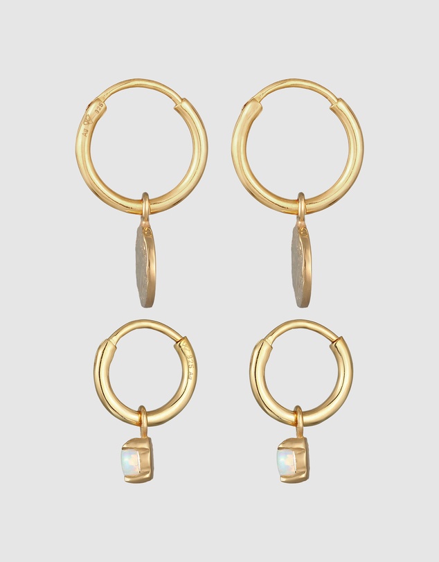 Elli Jewelry - Earrings Creoles Platelets Set of 2 with Opal in 925 sterling silver gold plated