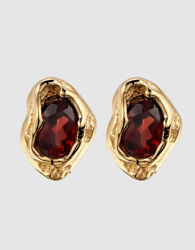 Elli Jewelry - Garnet Stud Earrings in Gold-Plated 925 Silver