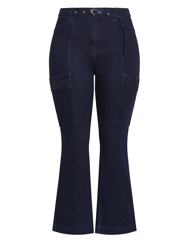 City Chic - Plus size Harley Fit Cargo Flare Leg Jean - dark wash