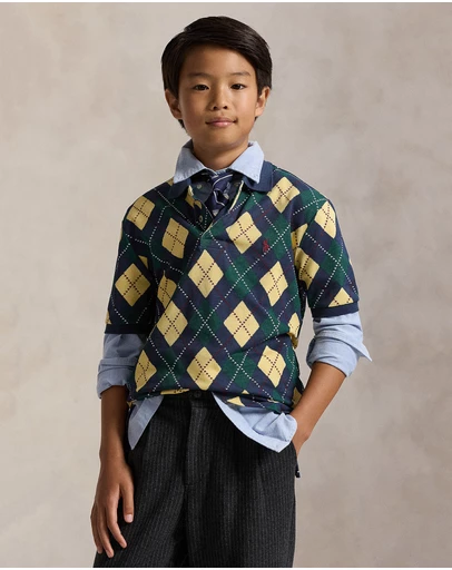 Polo Ralph Lauren - Argyle Print Cotton Mesh Polo Shirt - Teens