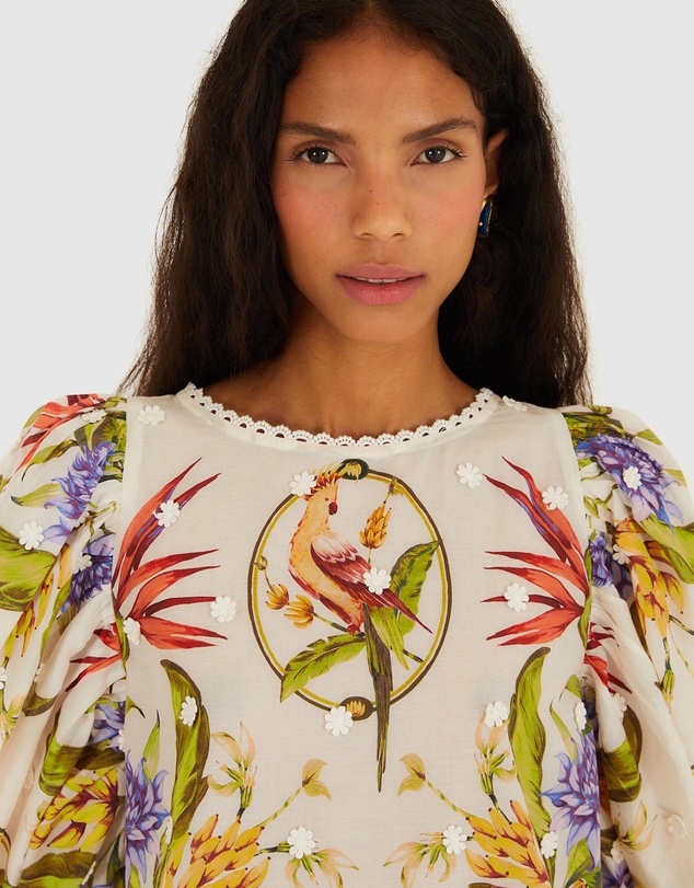 Farm Rio - Tropical Scarf Sand Green Blouse